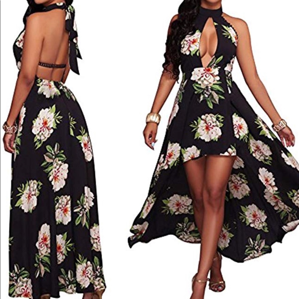 ZESICA HALTER NECK FLORAL HIGH LOW MAXI MED/8 NEW